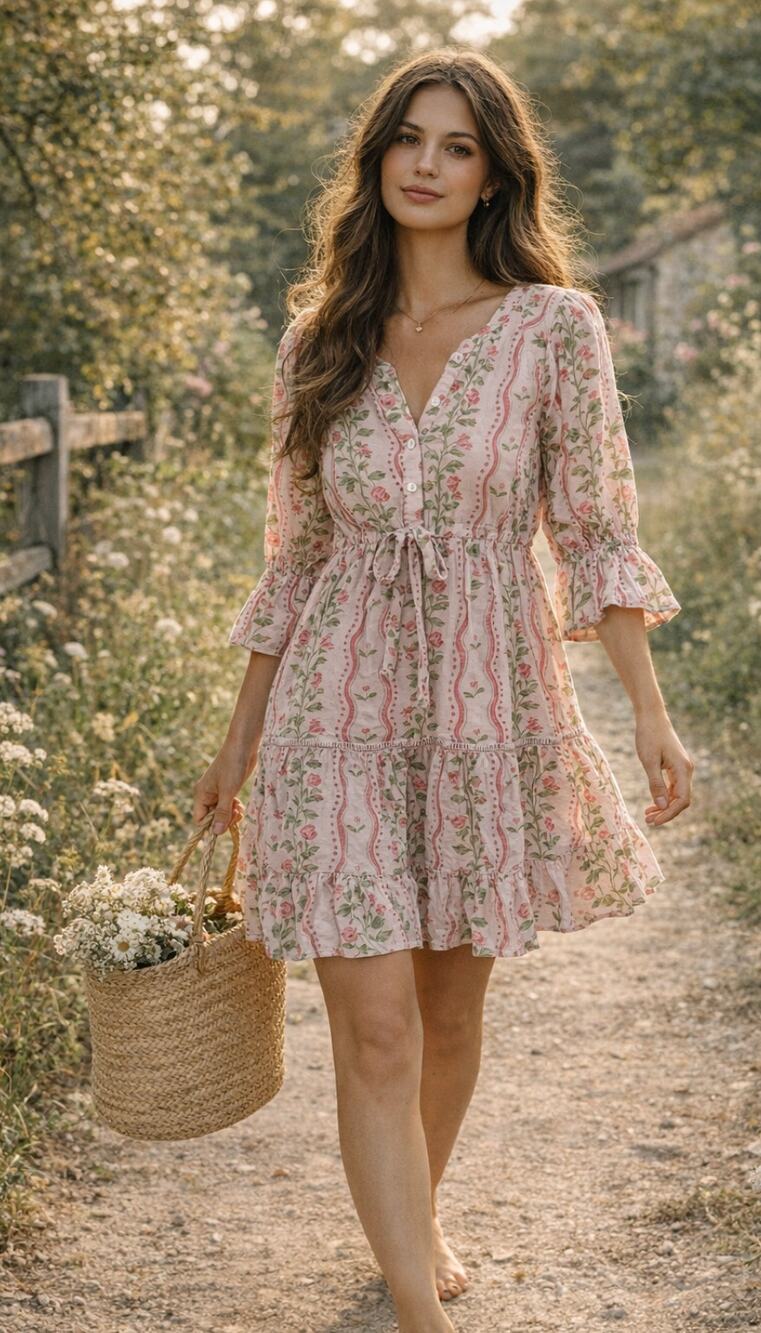 Marigold Victoria Dunn Kai Mini Dress Floral Cotton Boho Botanical Medium